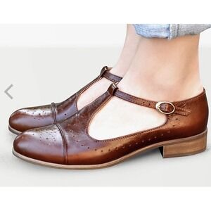 Julia Bo Women's Brown Leather Mary Janes EU Size 38 US Size 7.5 $185